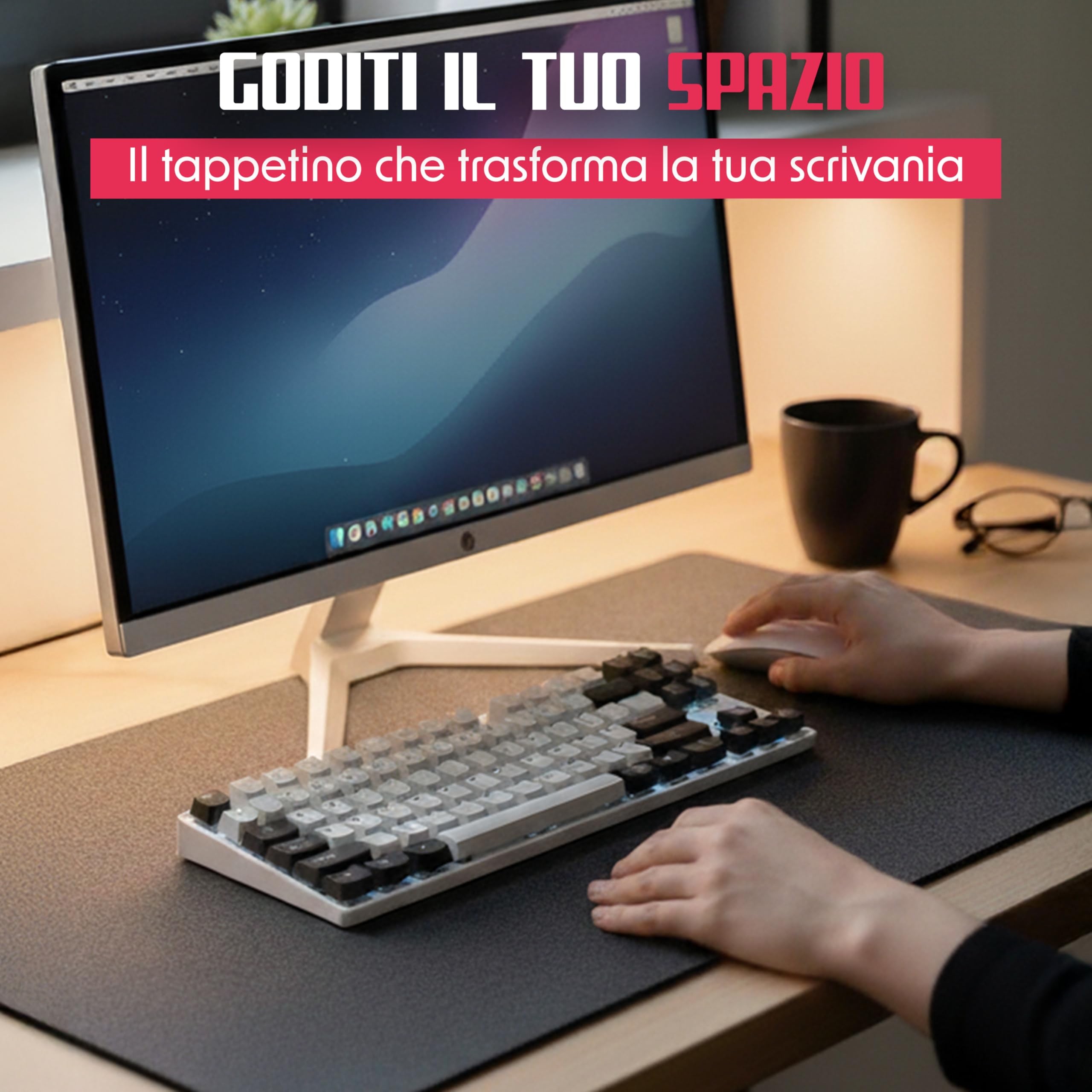 Tappetino Scrivania Extra Large in Feltro 90x40, Mouse Pad Gaming Antiscivolo per Tastiera e Mouse