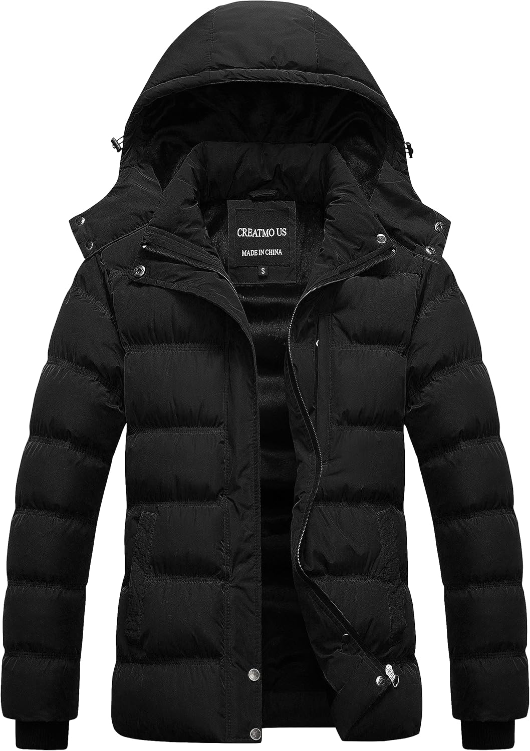 CREATMO US Women's Warm Winter Coat Waterproof Ski Jacket Padded Puffy Overcoat With Detachable Hood