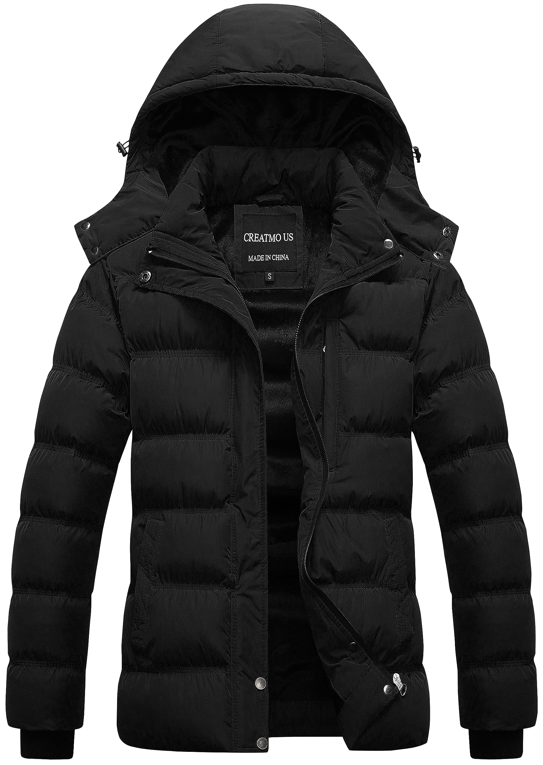 CREATMO USWomen's Warm Winter Coat Waterproof Ski Jacket Padded Puffy Overcoat With Detachable Hood