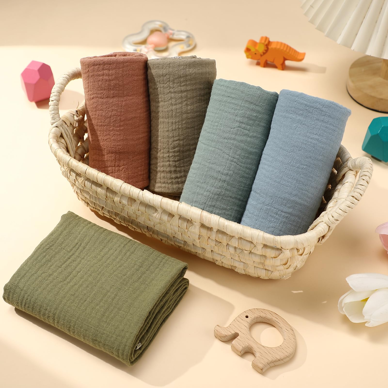 GSrenyu 6 Pack Muslin Cloths For Baby 60x60cm Baby Muslins Face Washcloths 100% Cotton Burp Cloths For Newborn Wiping Feeding - Image 3