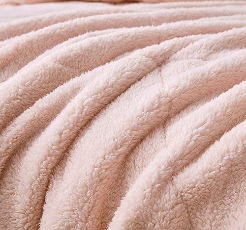 Miniatura 5 de Chezmoi Collection Zane - Juego de edredón Sherpa de 3 piezas, juego de cama reversible de microfibra lavada de doble cara, tamaño Queen, color rubor