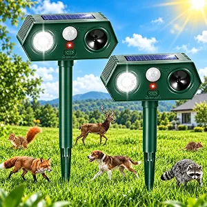 Sonic Fortress Pro Raccoon Repellent Outdoor Solar Animal Repeller, 2 Pack