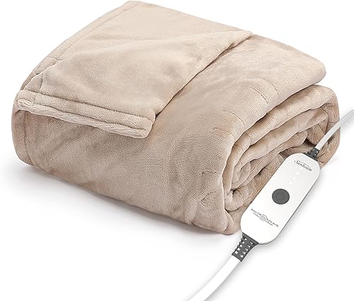 Sunbeam Ultimate Cozy Royal Posh - Manta eléctrica de terciopelo con bolsillo para manos y pies, 50 x 72 pulgadas, 4 ajustes de calor, apagado