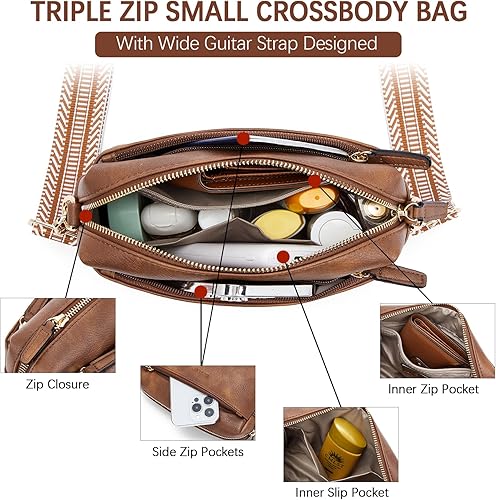 Miniatura 6 de BOSTANTEN Bolso cruzado pequeño para mujer, con triple cremallera, de cuero, con correa de hombro de color