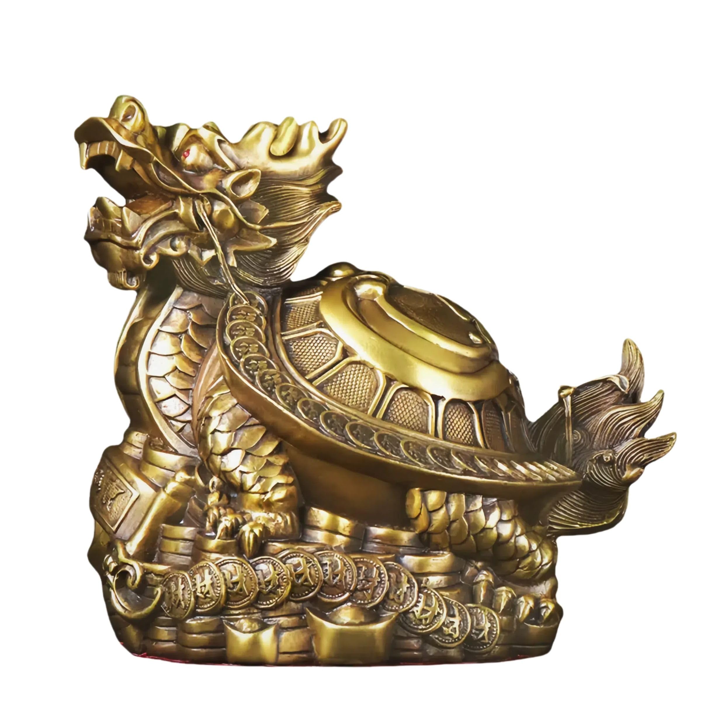 Chiorgone Golden Feng Shui Dragon Tortoise Statue – Yin Yang Bagua Decoration, Money Prosperity Good Luck Figurine, Wealth Symbol For Spiritual Home & Office Decor, Balance & Good Fortune Gift
