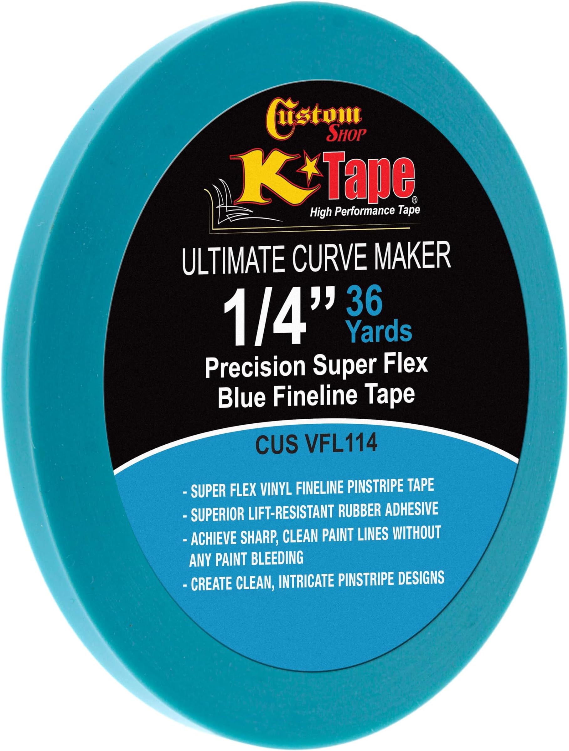 Custom Shop Vinyl Fineline Pinstripe Tape, Blue 1/4" x 36 Yard Roll - Create Sharp Graphic Design Curves, Mask Fine Lines, Conformable Paint Masking Striping Tape for Auto, Motorcycle, Flame Painting
