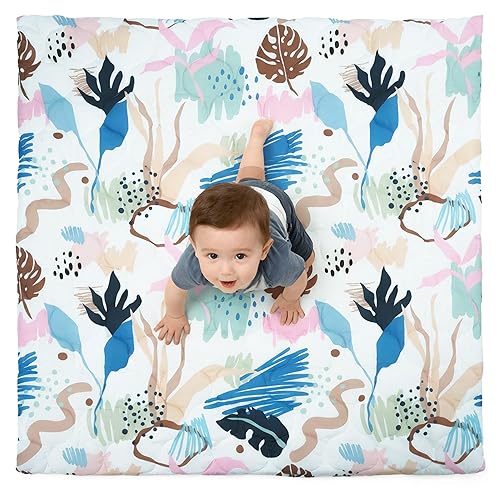 Miniatura 8 de Tapete de juego para bebé de 1.5 pulgadas más grueso para piso, 50 x 50 pulgadas, funda extraíble y lavable a máquina, tapete de espuma suave,