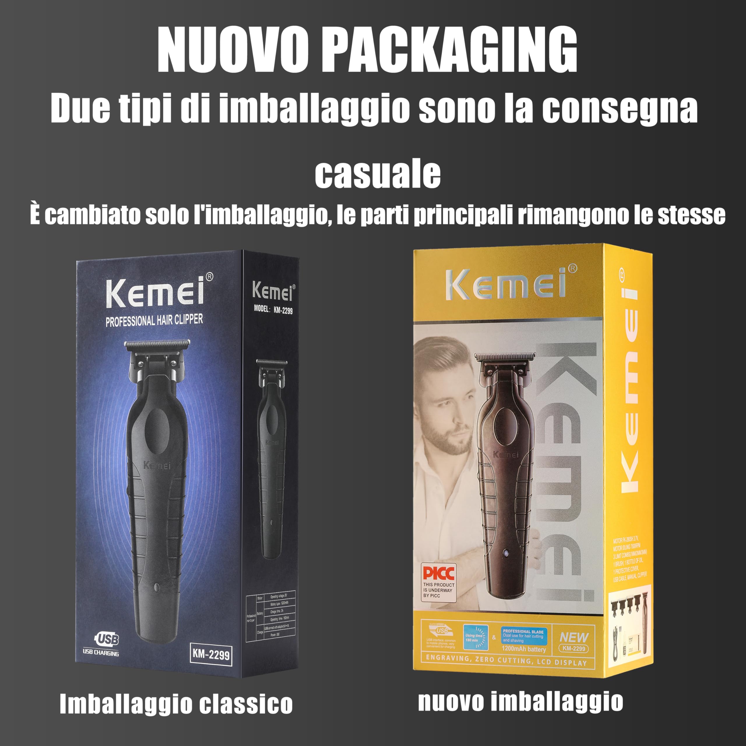 KEMEI PG2299 Tagliacapelli Professionale da Uomo, Kit di Taglio per Capelli Senza Fili, Tagliabarba Zero Gapped, Tagliacapelli da Barbiere con Lama a T e Ricaricabile USB, Regali per la Festa del Papà