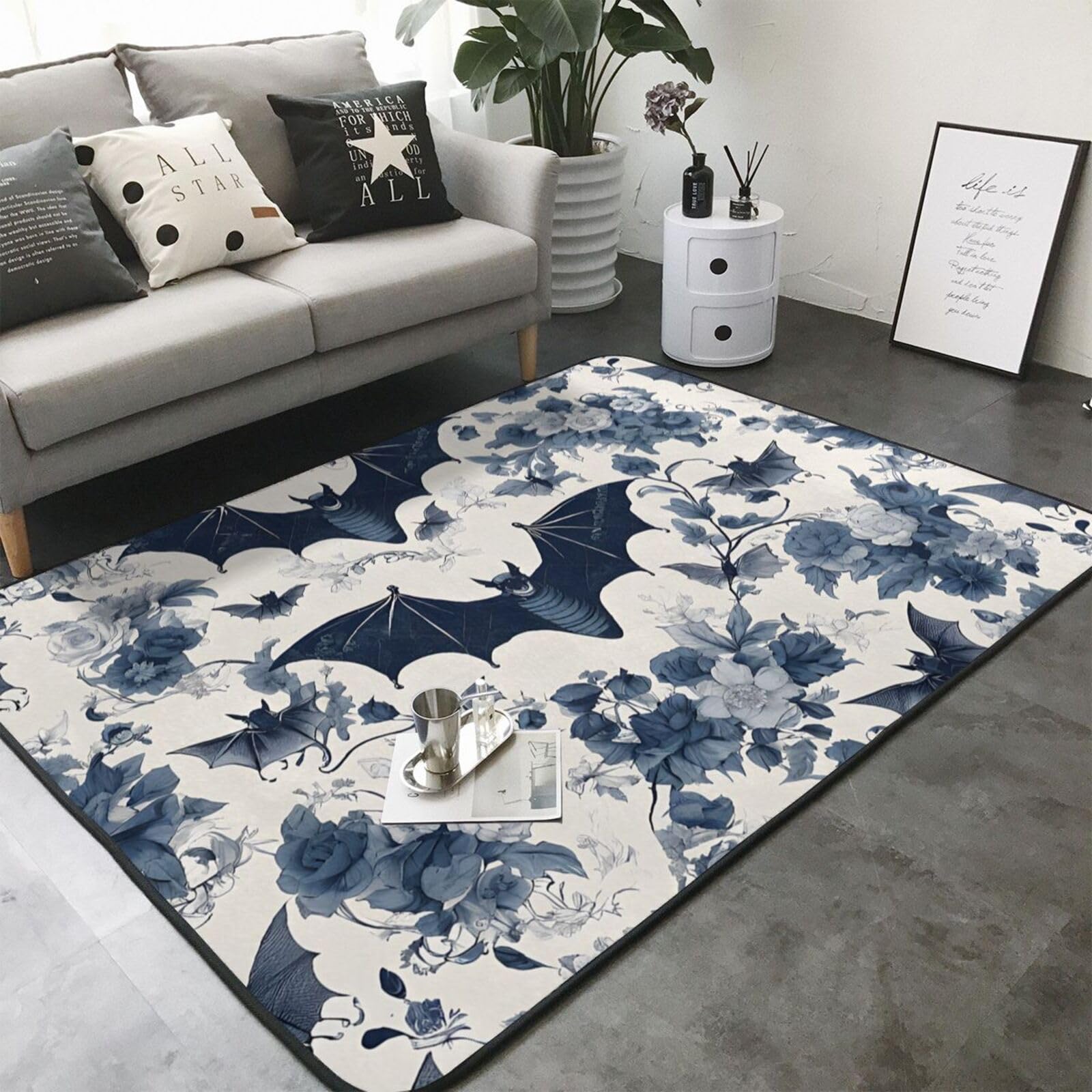 Bat Pattern Print Living Room Anti Slip and Absorbent Carpet, Indoor Bedroom Bed Floor Mat, Ultra Soft Washable Carpet 80x58 in