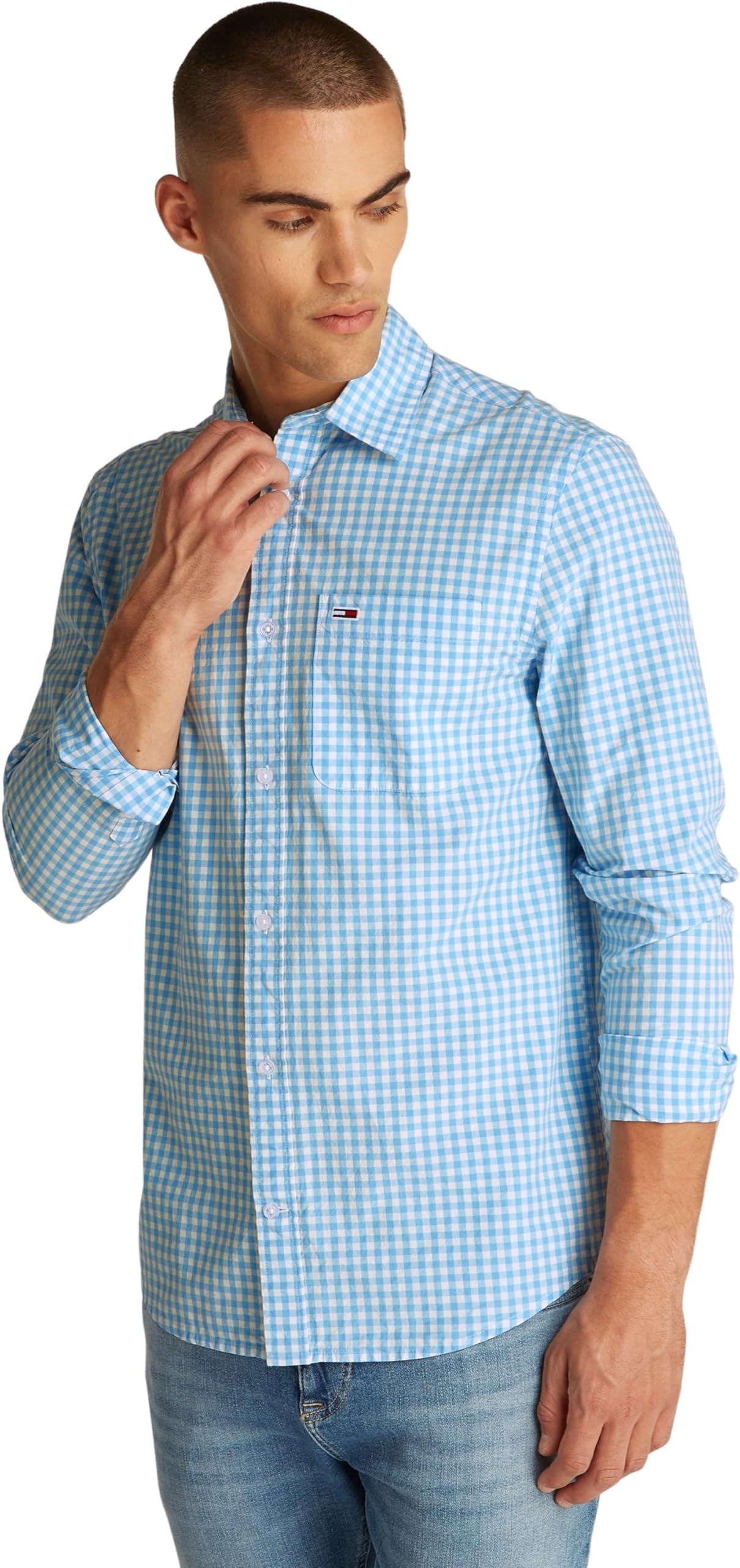 Tommy Jeans Herren Hemd Poplin Check Langarm