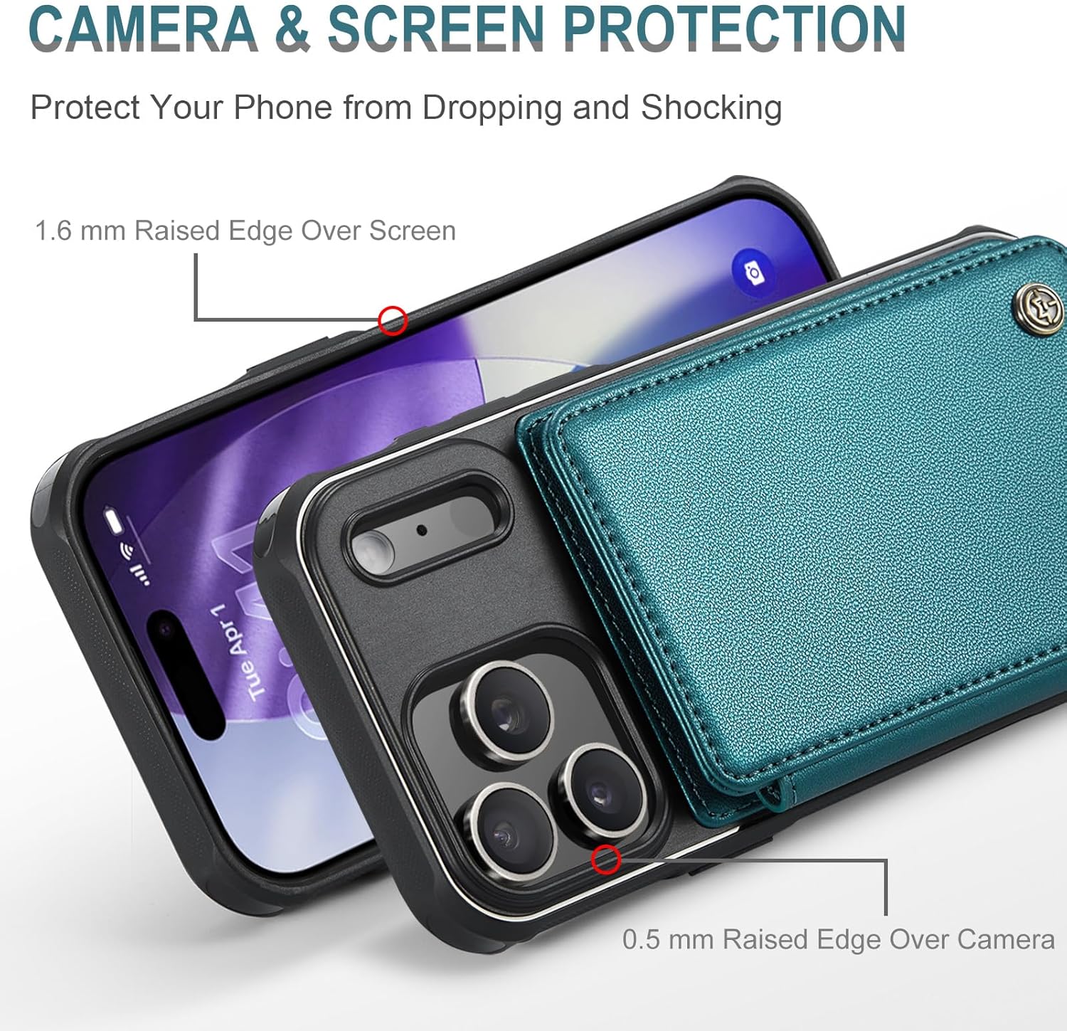 Vinich for iPhone 17 Pro Wallet Case with Card Holder, RFID Blocking Credit Slots Kickstand Shockproof Phone Cover Fit for iPhone 17 Pro 6.3" Bluish Green - Image 2