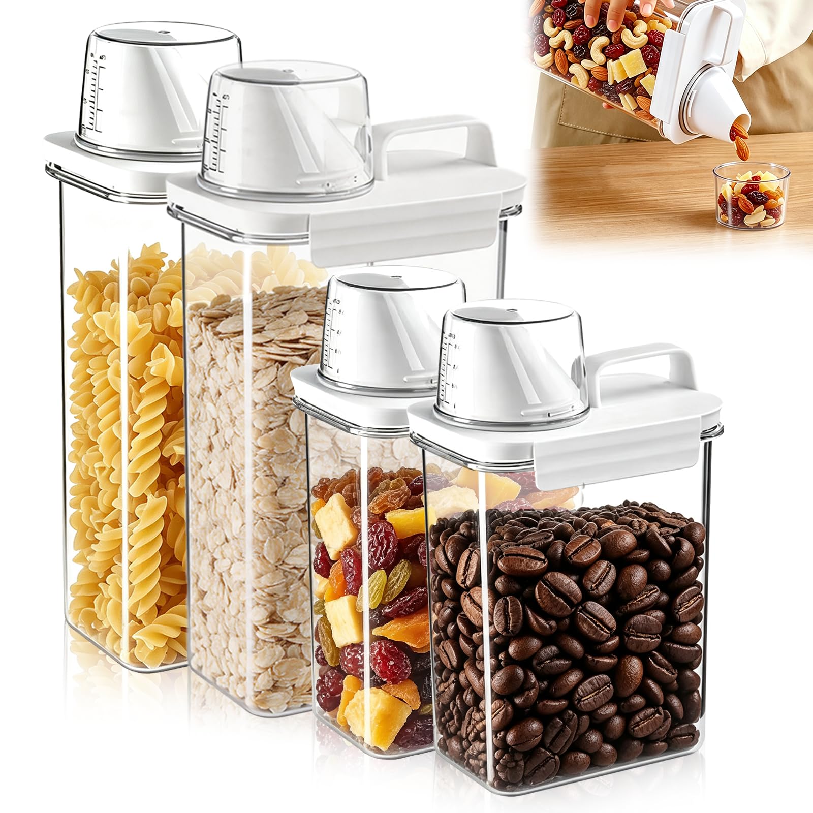Lot de 2 boîtes de rangement pour céréales, en PET de qualité alimentaire sans BPA, réutilisables, hermétiques avec couvercles, organiseurs de cuisine et stockage total (2 pièces de 2300 ml, 2 pièces