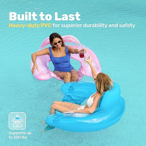 Miniatura 5 de SLOOSH Inflatable Pool Floats Adult,2 Pack Pool Chairs with Cup Holders,Blow up Floats Chair,Hammock Noodle Mat for Relaxing Summer Water Fun