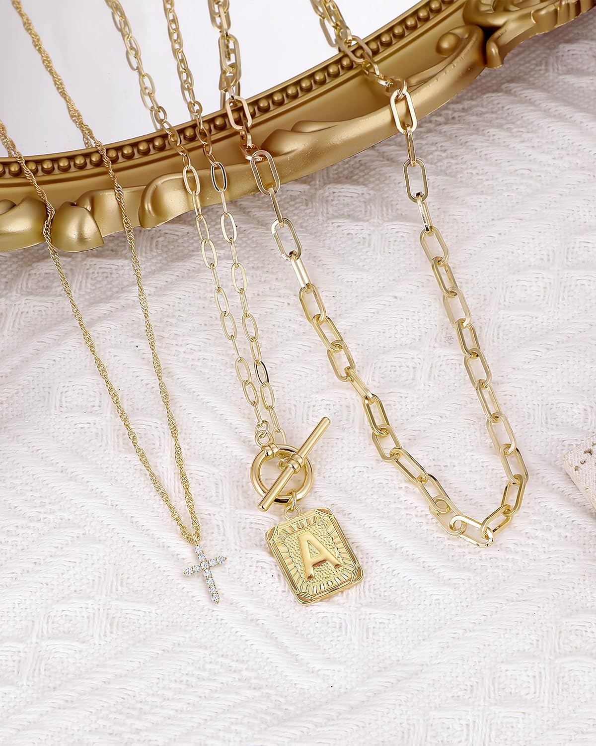 MJartoria Layered Initial Necklaces for Women Trendy, 14K Gold Plated Brass Simple Dainty Cross Choker Square Letter Pendant Necklace, Paperclip Chain Necklaces Jewelry - Image 4