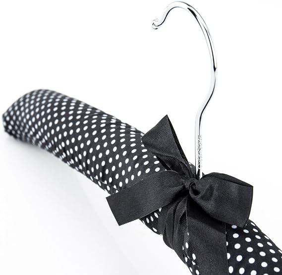 HANGERWORLD 10 Black & White Polka Dot Satin Padded Coat Hangers - 17inch for Adult Clothes Closet Storage - No Shoulder Bumps for Sweaters