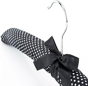 HANGERWORLD 10 Black & White Polka Dot Satin Padded Coat Hangers - 17inch for Adult Clothes Closet Storage - No Shoulder Bumps for Sweaters