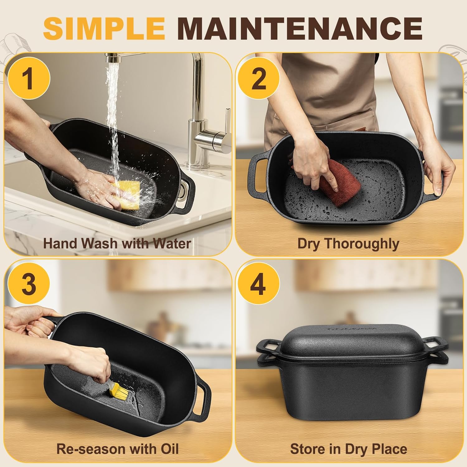 7QT Oval Dutch Oven for Sourdough Bread Baking, Pre-Seasoned Cast Iron Bread Pan with Lid, Even Heat Distribution for Homemade Bread - Image 8