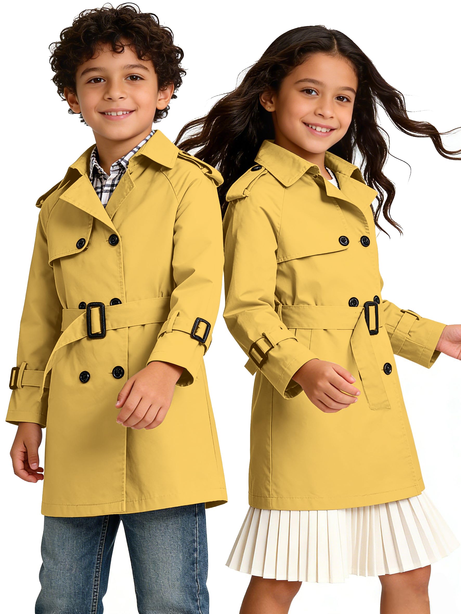 Cromoncent Kids Waterproof Double Breasted Lapel Trench Coat