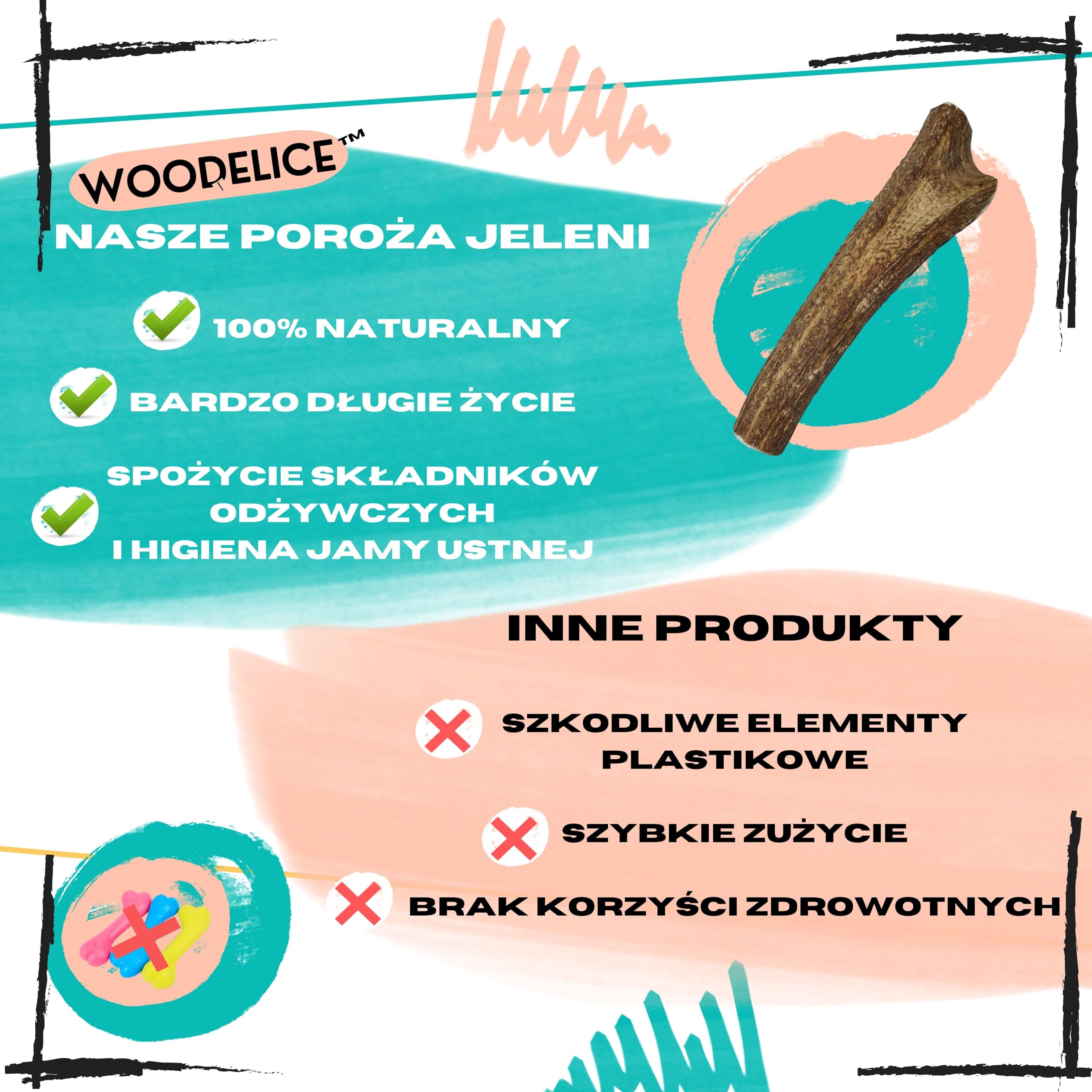 Poroże jelenia dla psa, Rozmiar XS Psy Miniaturowe i Szczenięta, 2 szt | Usuwa kamień nazębny, Źródło minerałów, 100% Naturalny gryzak, Ultra wytrzymały, Bez konserwantów