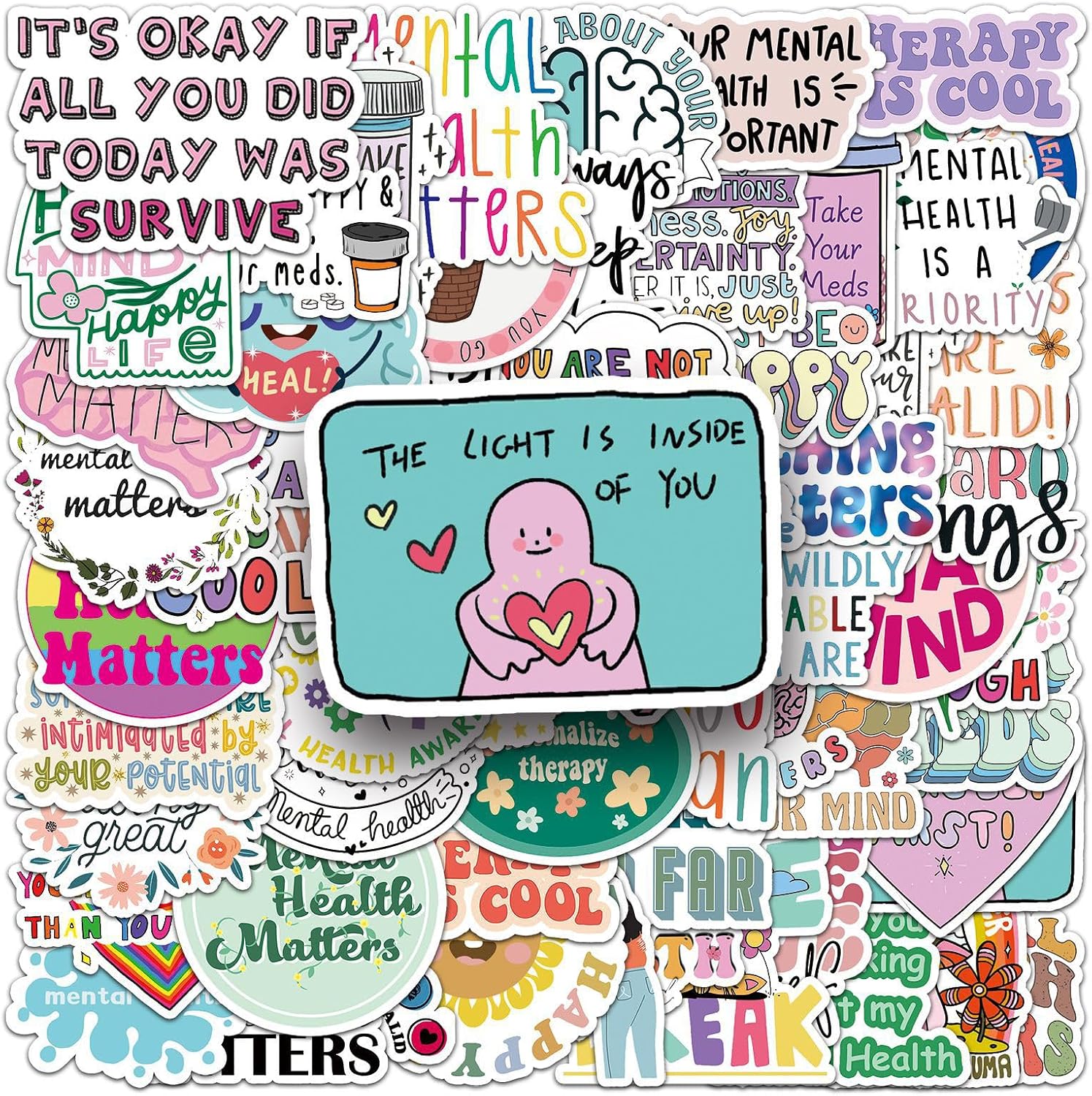 Reminders Motivational Stickers 100 PCS Mental Health Stickers Inspirational Journal Quote ...