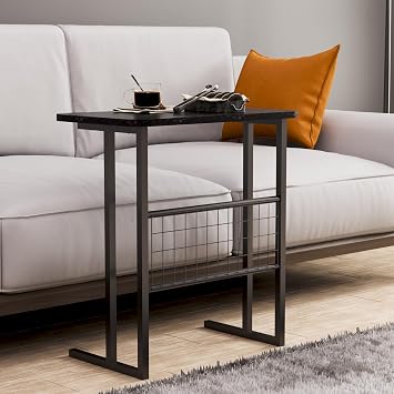 interGO Metal Stand Laptop Stand Sofa Table Breakfast Table Work Table - Black Marble Pattern