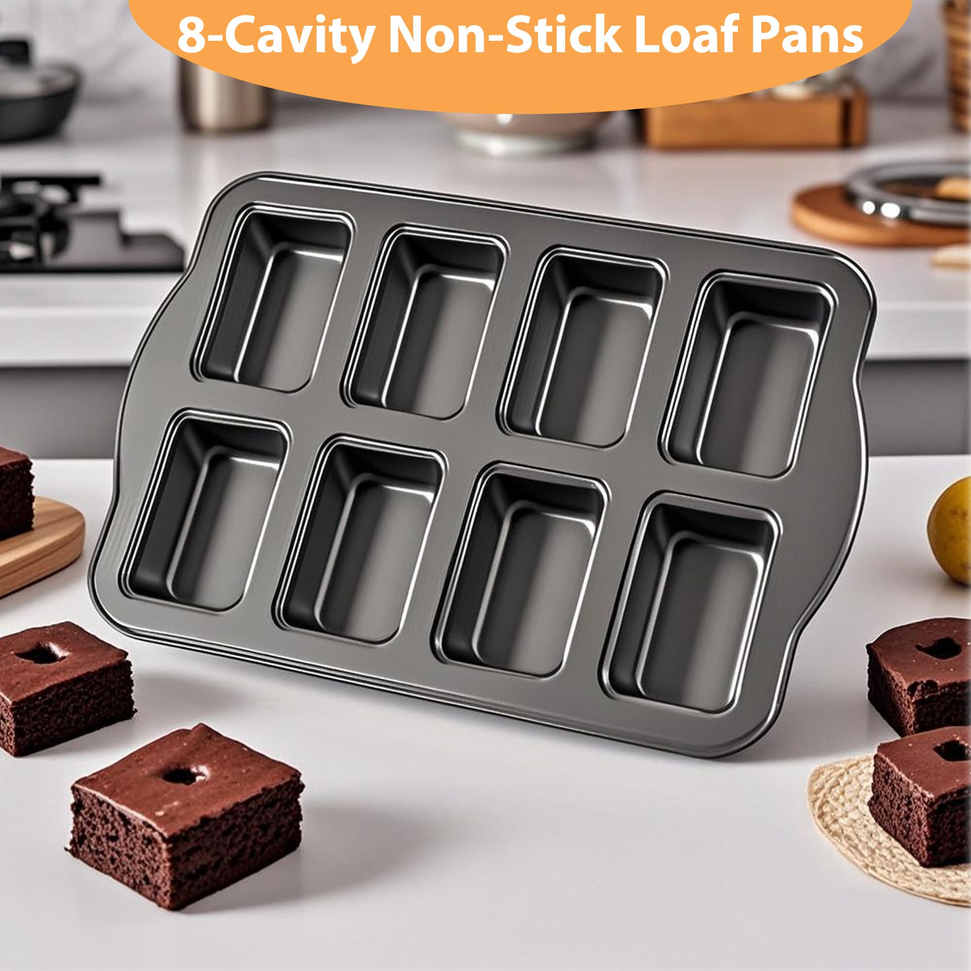 OlBuWa Mini molde para tartas, bandeja para tartas antiadherente, para 8 pasteles, forma de mini caja, molde rectangular pequeño, forma pequeña