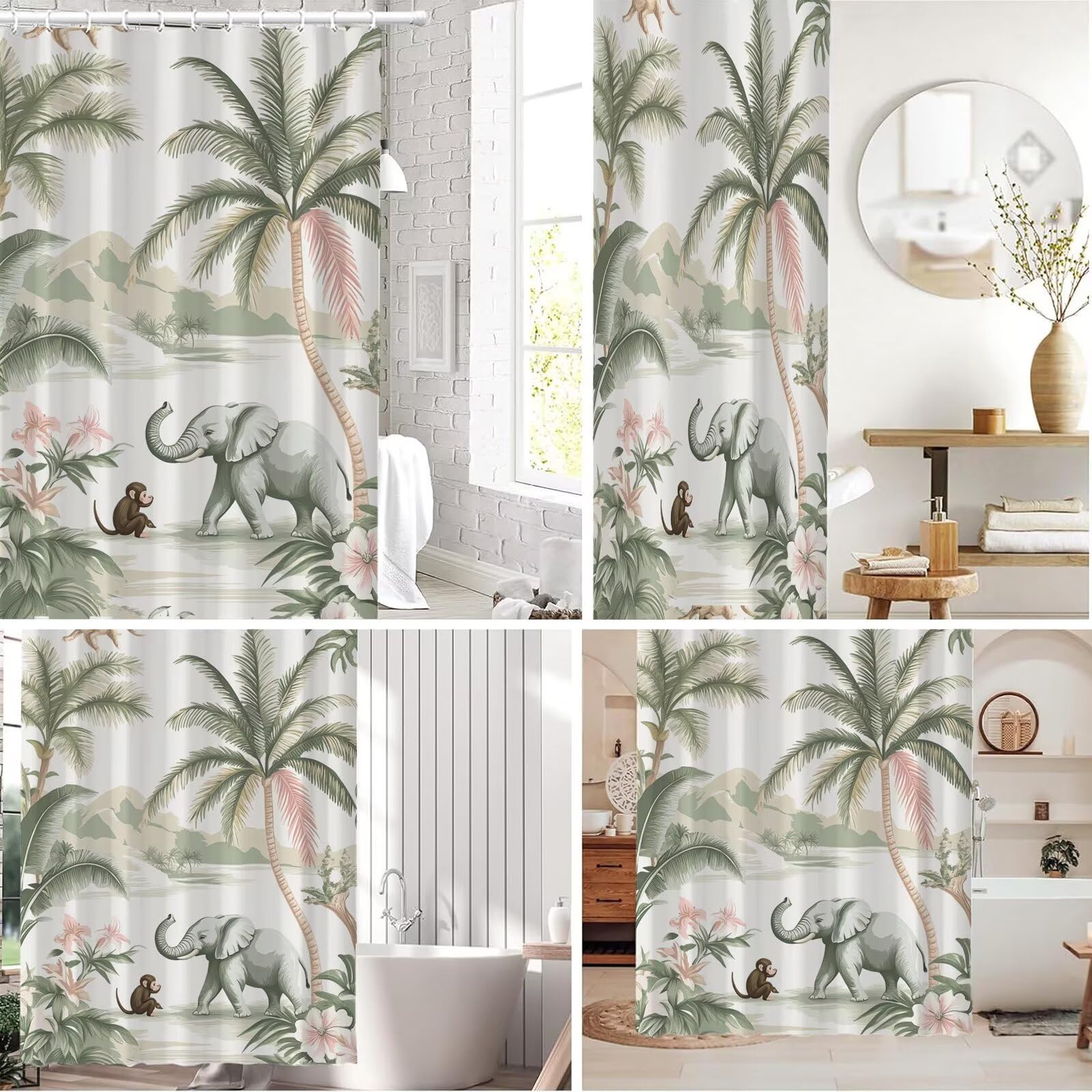 Duschvorhang 200x300 cm Grün, Extra Long Shower Curtain, Wasserabweisend Polyester Stoff, Waschbar Duschvorhänge mit 12 Plastik Ringe für Badezimmer & Nasszelle, Badewanne Gardinen Elefant, L#287