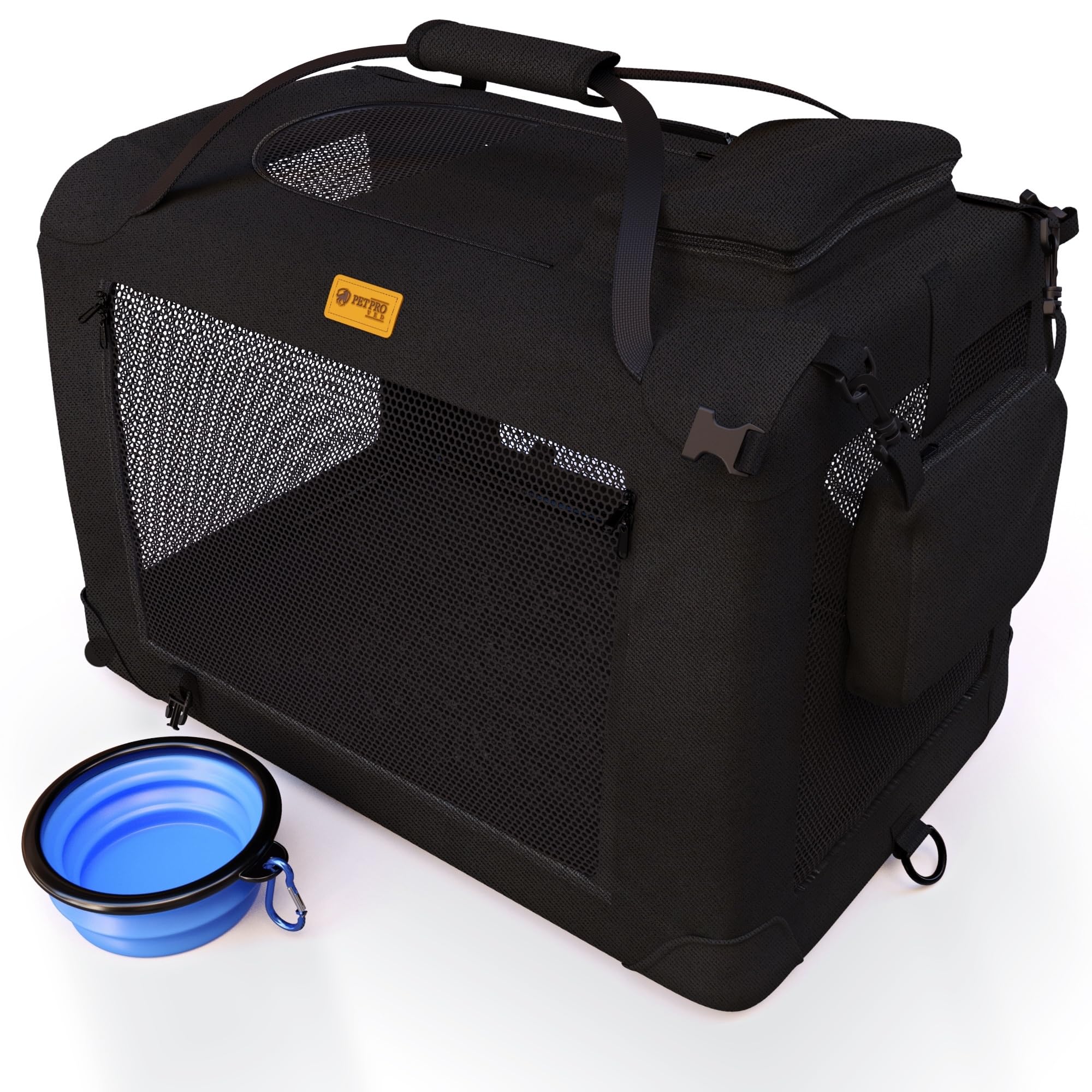 PetProved Transportin Perro Mediano Coche Transportin para Perros Gatos Plegable 60x42x42cm Trasportines Perro Mediano Transportador de Perros (M Negro 60 x 42 x 42 cm)