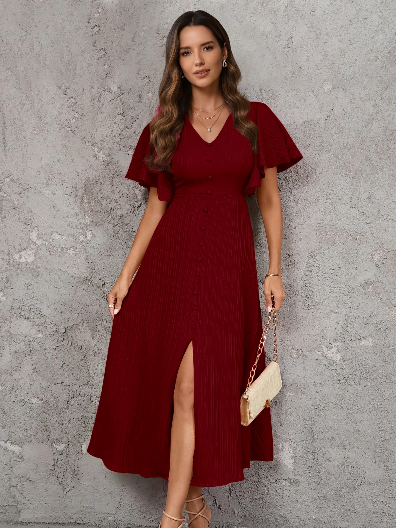 Shasmi Robe midi plissée avec manches flottantes | Robe western à col en V pour femme | Tenue d'été élégante pour le bureau et les loisirs (robe 244)