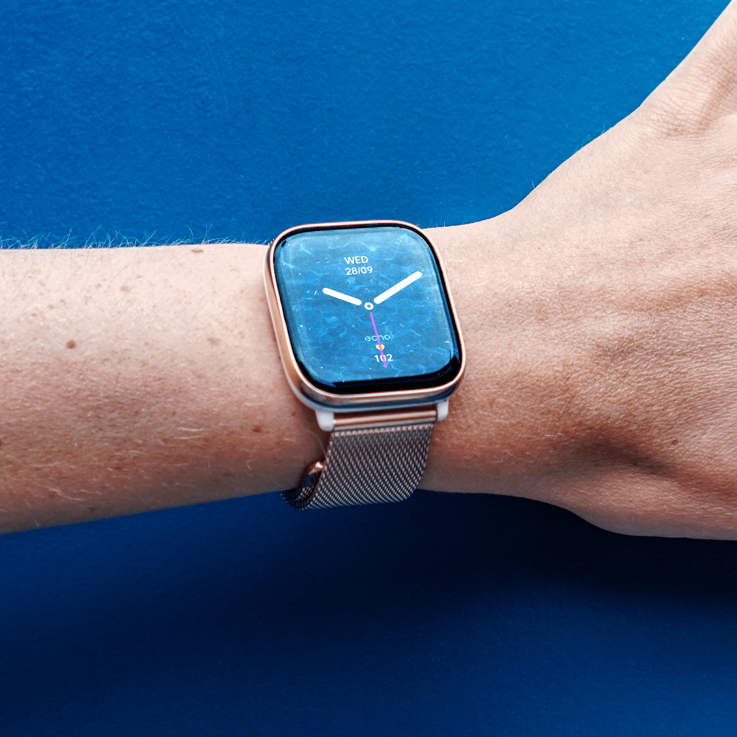 Echo Rainbow Nano Montre Connectée Femme Homme 1.83'', Sport – Or, Rose | 2 Bracelets, Légère, Écran Amoled, Étanche IP68, Autonomie 7 jours, Appel Bluetooth, Android, IOS, Capteurs Santé, Sommeil