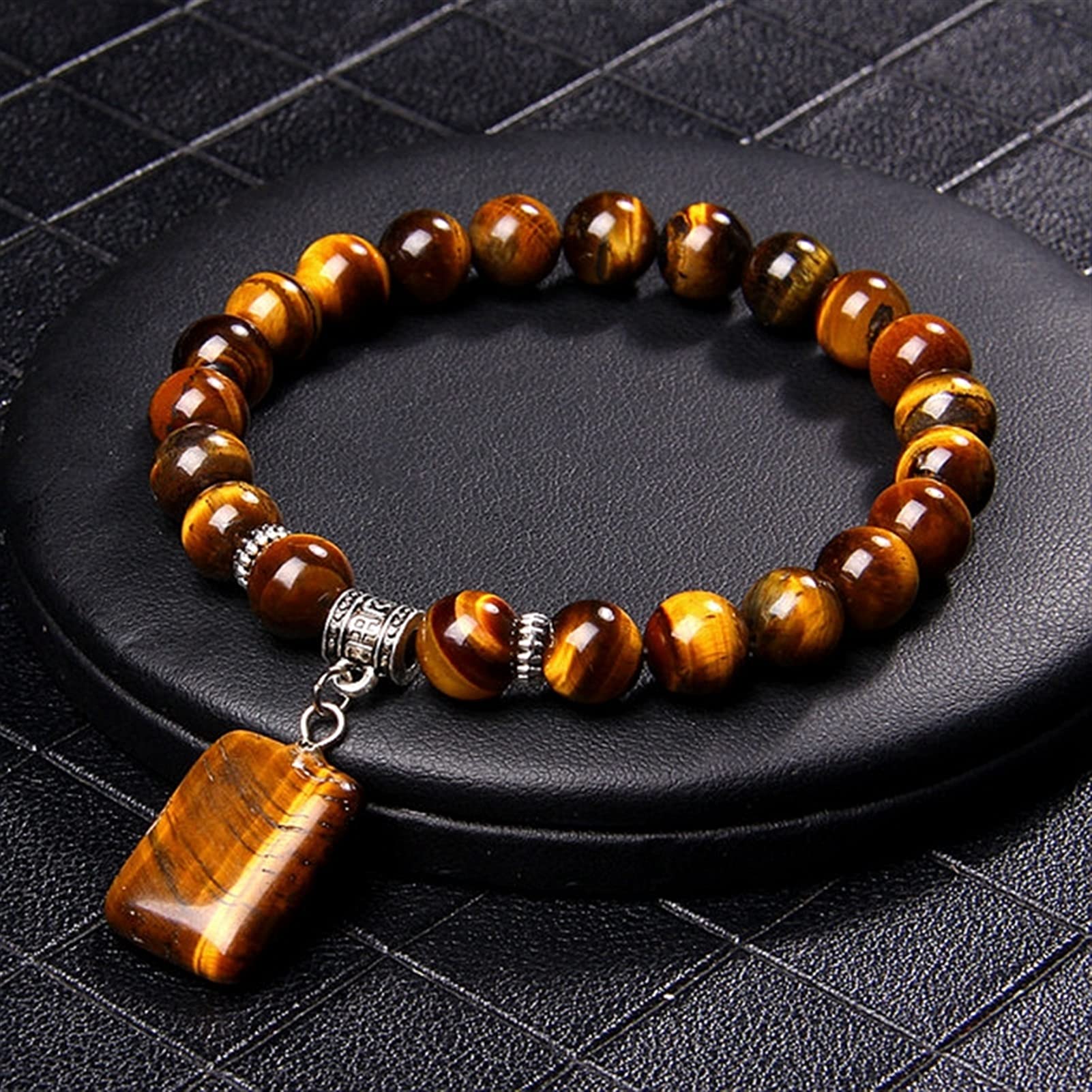 Naturstein-Armband, Naturstein-Perlen-Armband, quadratischer Anhänger, Charm-Tigerauge-Sodalith-Armbänder für Frauen, Männer, Paar-Schmuck, Geschenke, Armband-Schmuck
