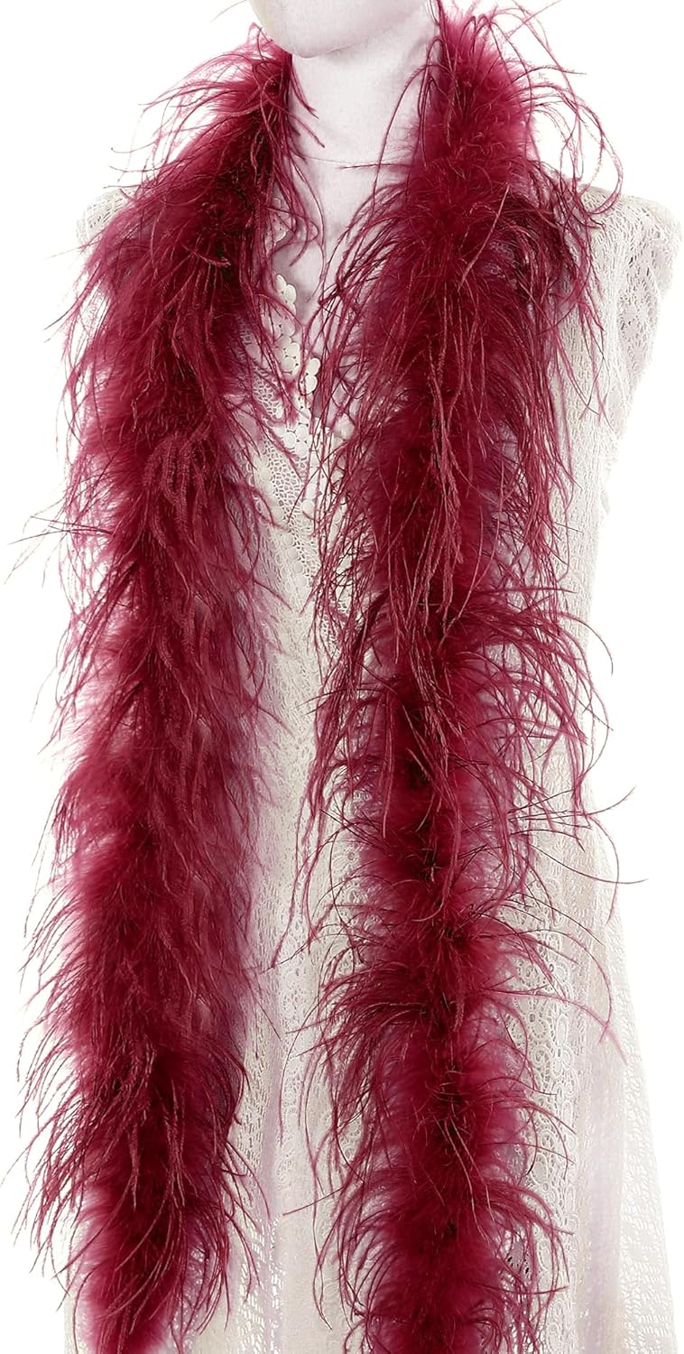 Soarer Burgundy Ostrich Feather Boa - 2Yards 1Ply Long Boas for Halloween Party,DIY Craft Sewing,Concert(Burgundy)
