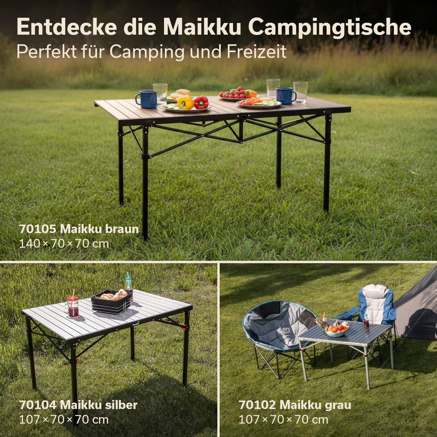 Skandika Table Pliante en Aluminium Maikku | Table de Camping pour 6 Personnes, Max 80 kg, 107 x 70 x 70 cm, légère, Plateau Enroulable | Table Pliable pour Jardin, pêche (140 x 70 x 70 | Marron)