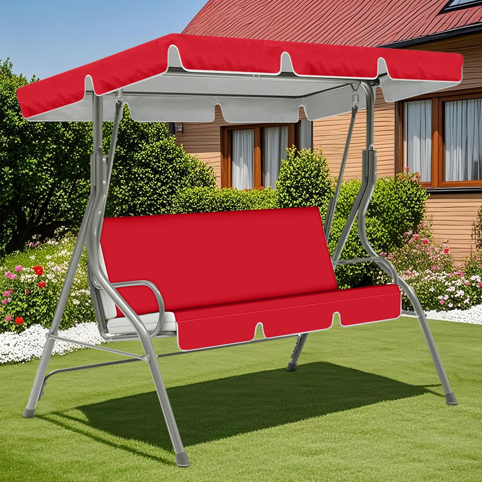 ZYBSLCSY Swing Chair Canopy Replacement and Garden Swing Seat Cover Fit for 2 3 Seater, Waterproof Hammock Canopy Top Cover Windproof Anti-Uv Heavy Duty Rip Proof (Red,B+G) โ image 1