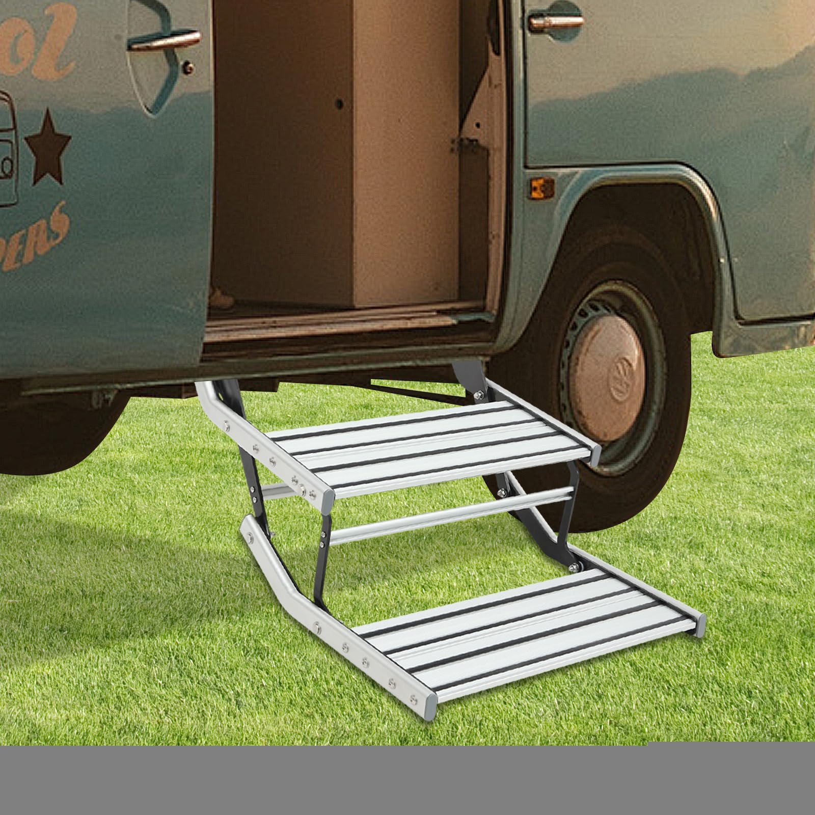 Doble paso para caravanas, autocaravanas, pasos manuales de entrada, camping, para caravanas, autocaravanas, barcos, yates, 55 x 88 x 44 cm