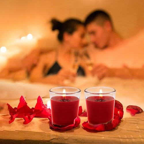 Miniatura 9 de Velas votivas de Adviento moradas y rosas en vidrio, sin perfume, velas de cera de soja de 15 horas para Navidad, mesa de boda, hogar, spa,