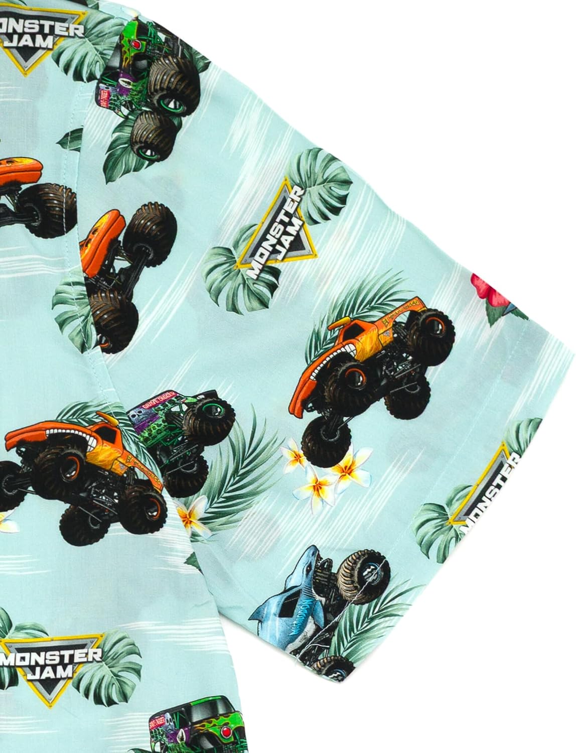 Monster Jam Matching Family Hawaiian Button Down Shirt Toddler to Adult Grave Digger El Toro Loco Megalodon