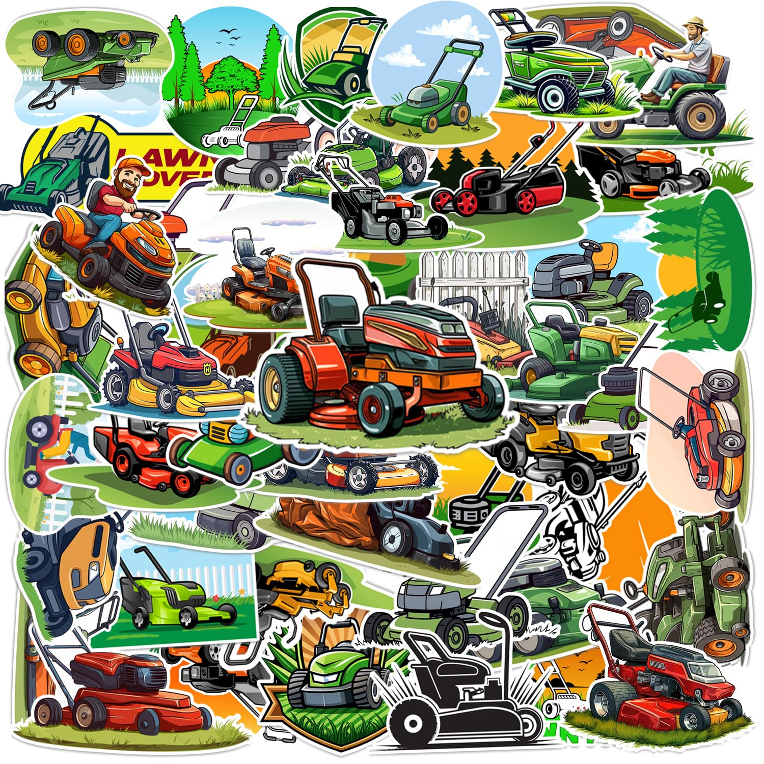 50PCS Lawn Mower Stickers Green Tractor Lawnmower Farm Party Favors Birthday Party Decorations Vinyl Waterproof Stickers for Water Bottle Laptop Luggage Helmet Gifts for Teens Boys Girls Adult