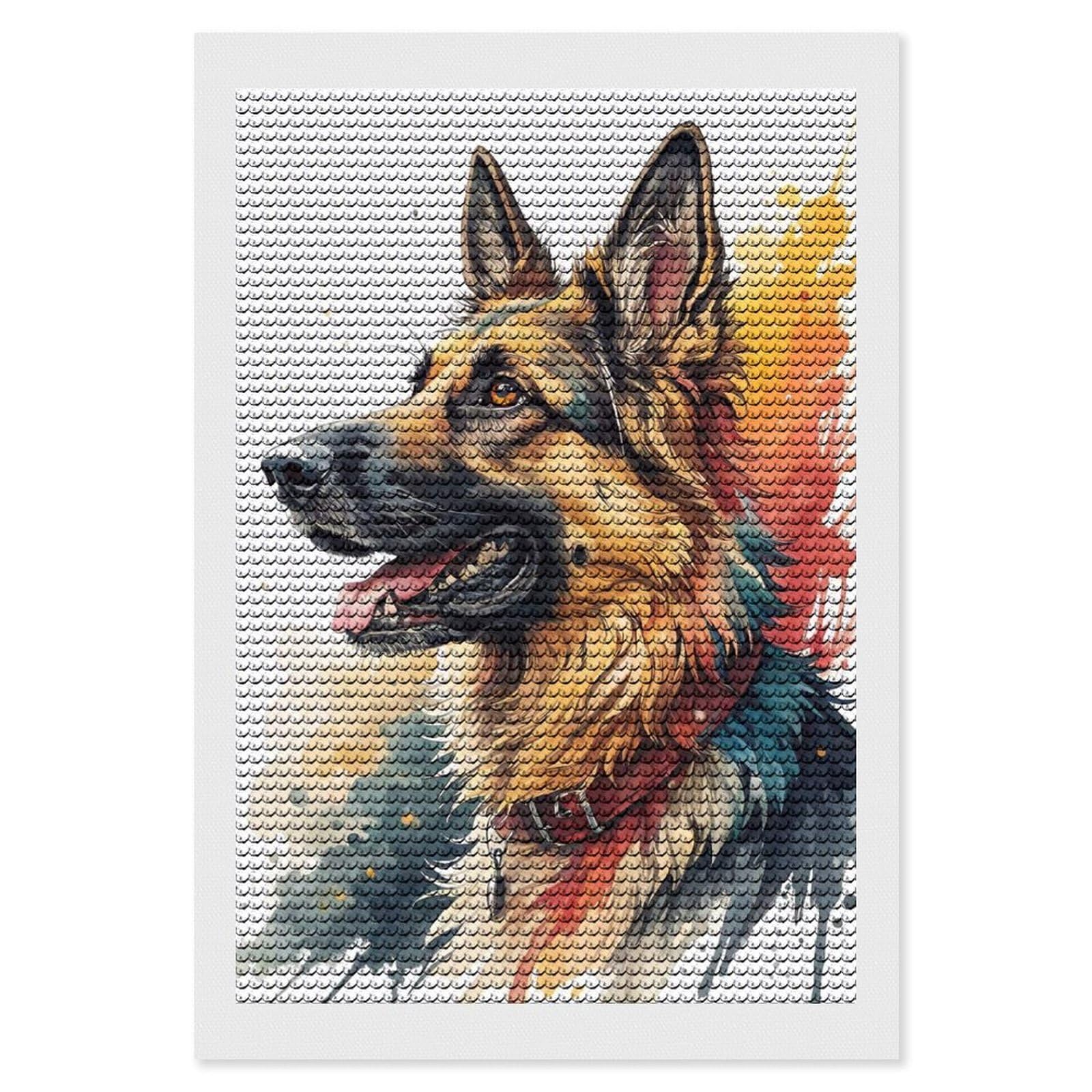 Junmoney Watercolor German Shepherd Portrait Diamond Painting Canvas Set 8"x12", Satisfying Creative Project, Easy to Follow Symbols, Fun Craft Experience