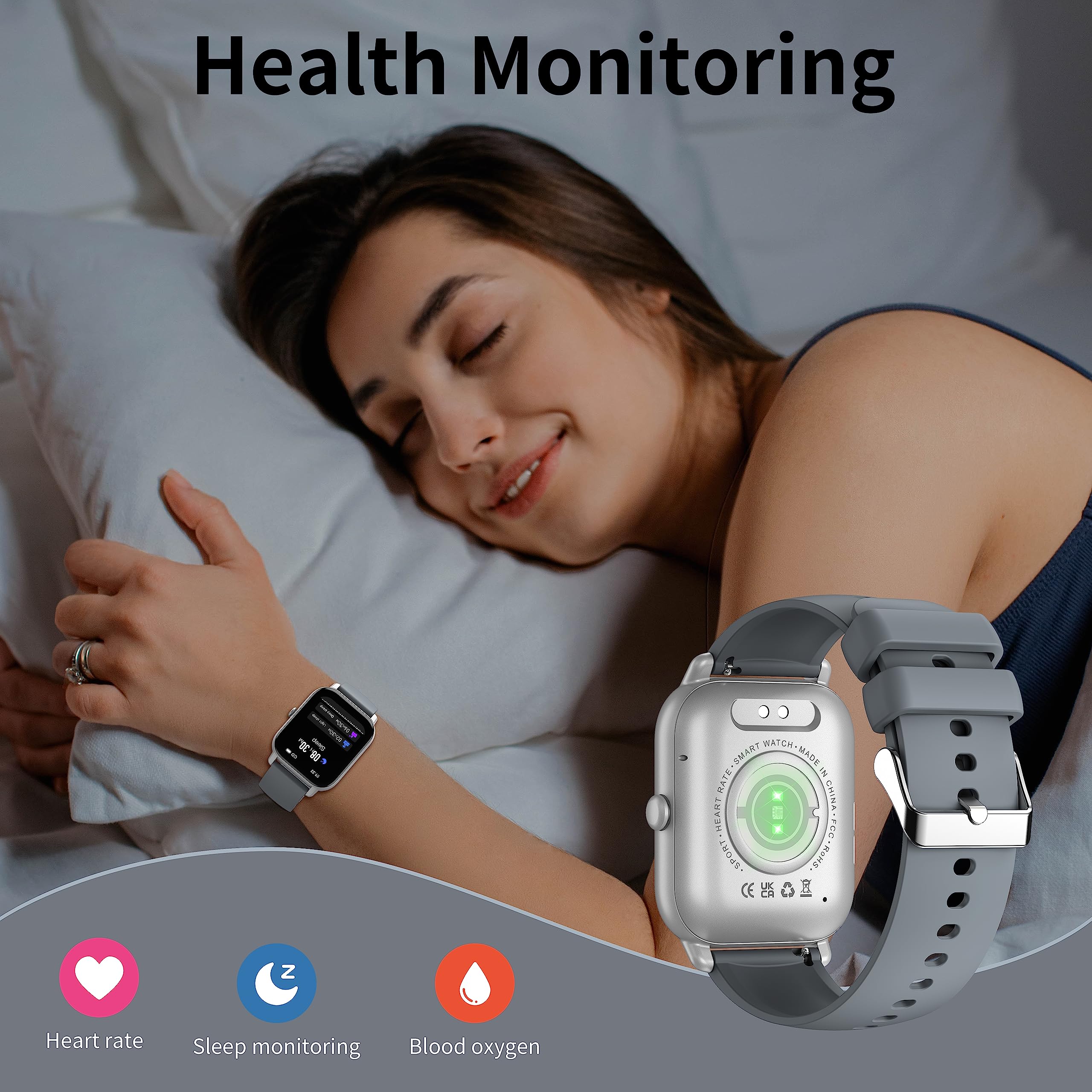 Smartwatch Uomo Donna, 1.85" Orologio Smartwatch Effettua Risposta Chiamate, 112 Modalità Sportive Orologio Digitale con Sonno Cardiofrequenzimetro, Impermeabile IP68 Smart Watch Android IOS, Grigio