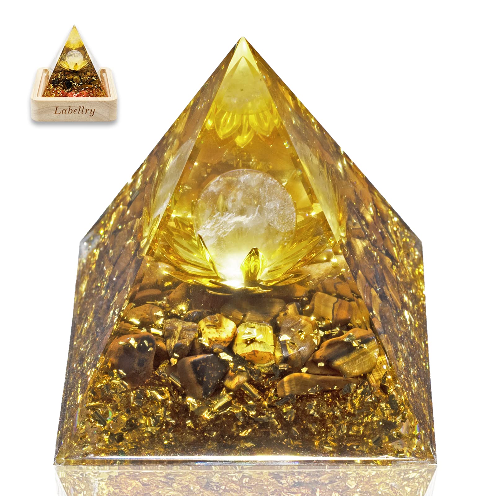 LabellryOrgone Pyramid for Positive Energy, White Crystal Lotus Orgonite Pyramid, Crystal Pyramid to Absorb Radiation and Negative Energy, Reduce Stress aid in Meditation (JZT-04)