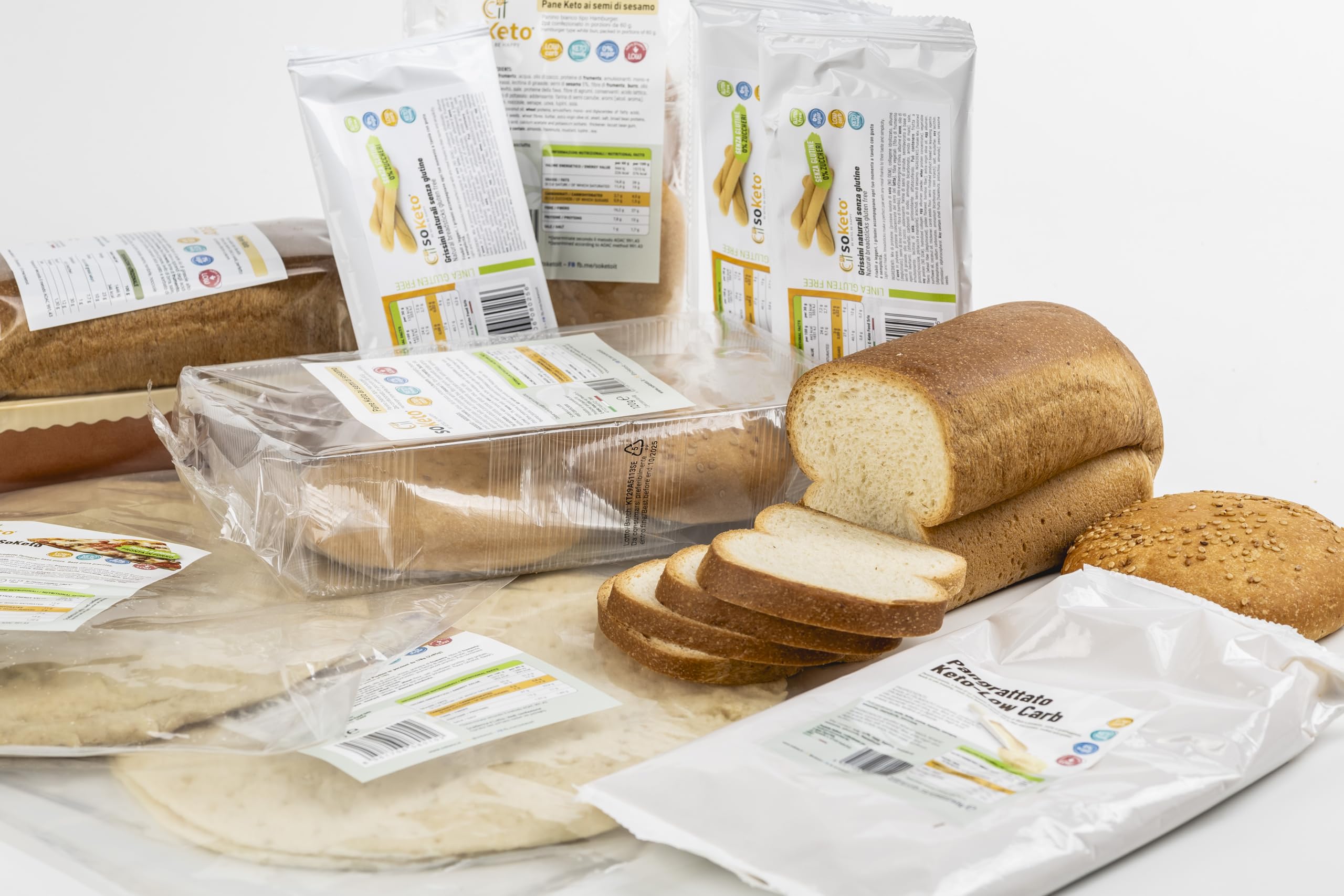 SoKeto Pane Chetogenico Box Degustazione con 5 Tipi di Pane Cheto e Pizza - Panino, Bauletto, Pan Grattato, Piada, Pizza, Toast