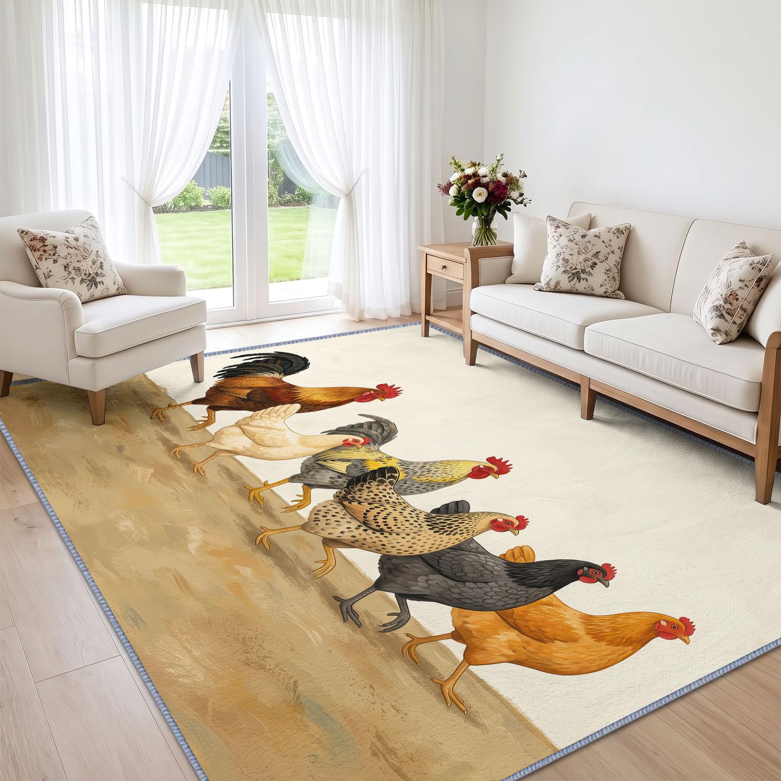 Générique Tapis Animal Poulet d’intérieur Durable, Facile à Nettoyer 200x300 cm, Rural Minimaliste Drôle Fun Tapis pour Salon, Chambre, Cuisine ou entrée