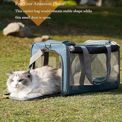 Miniatura 6 de H.S.C PET - Transportador grande para gatos militares de cara suave, color caqui, para viajes, 5 ventanas de malla ventilada, con bolsa, 20 libras