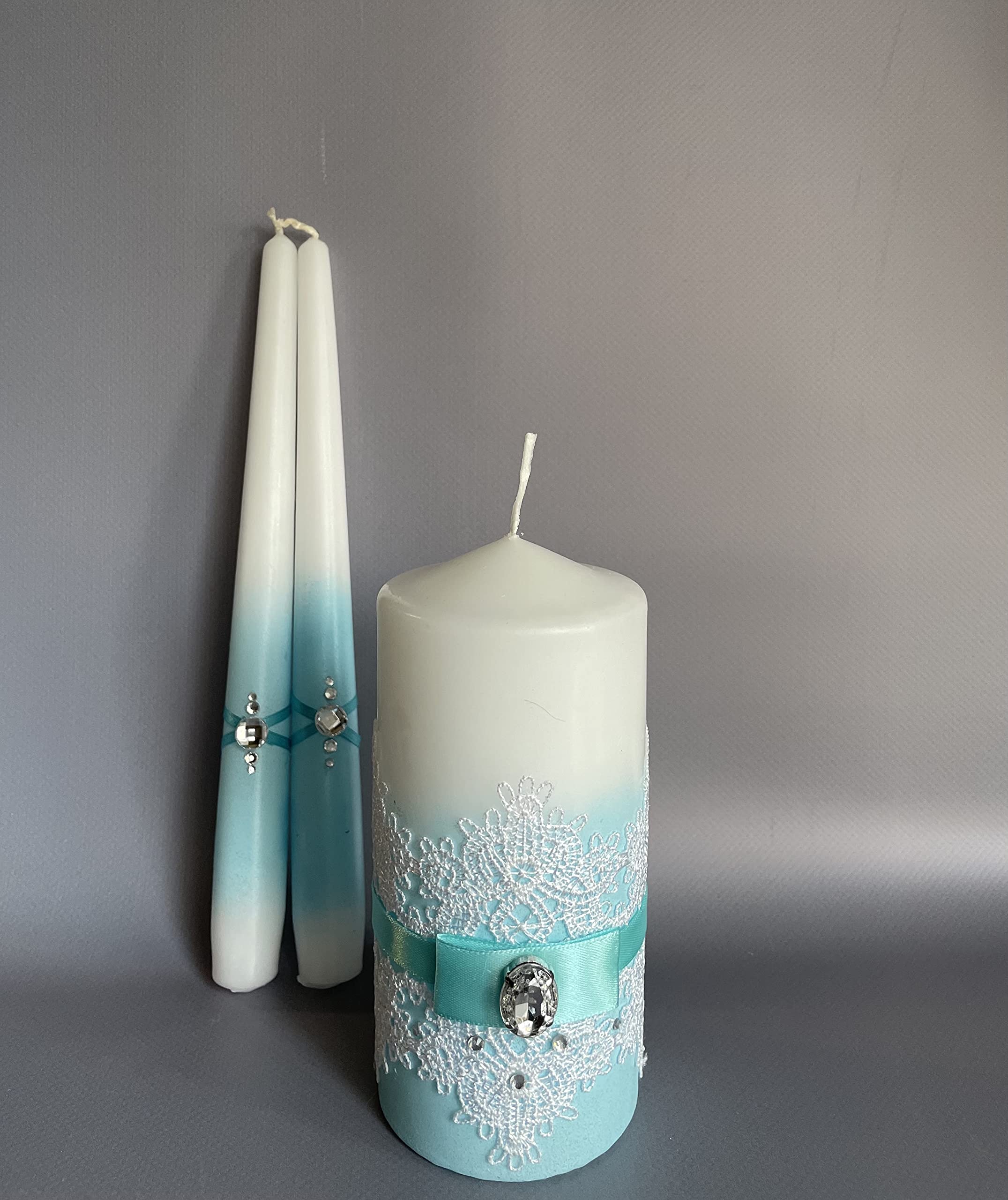 Magik Life Unity Candle Set for Wedding - Wedding Accessories for Reception and Ceremony - Candle Sets - 6 Inch Pillar and 2 10 Inch Tapers - Decorative Pillars Teal