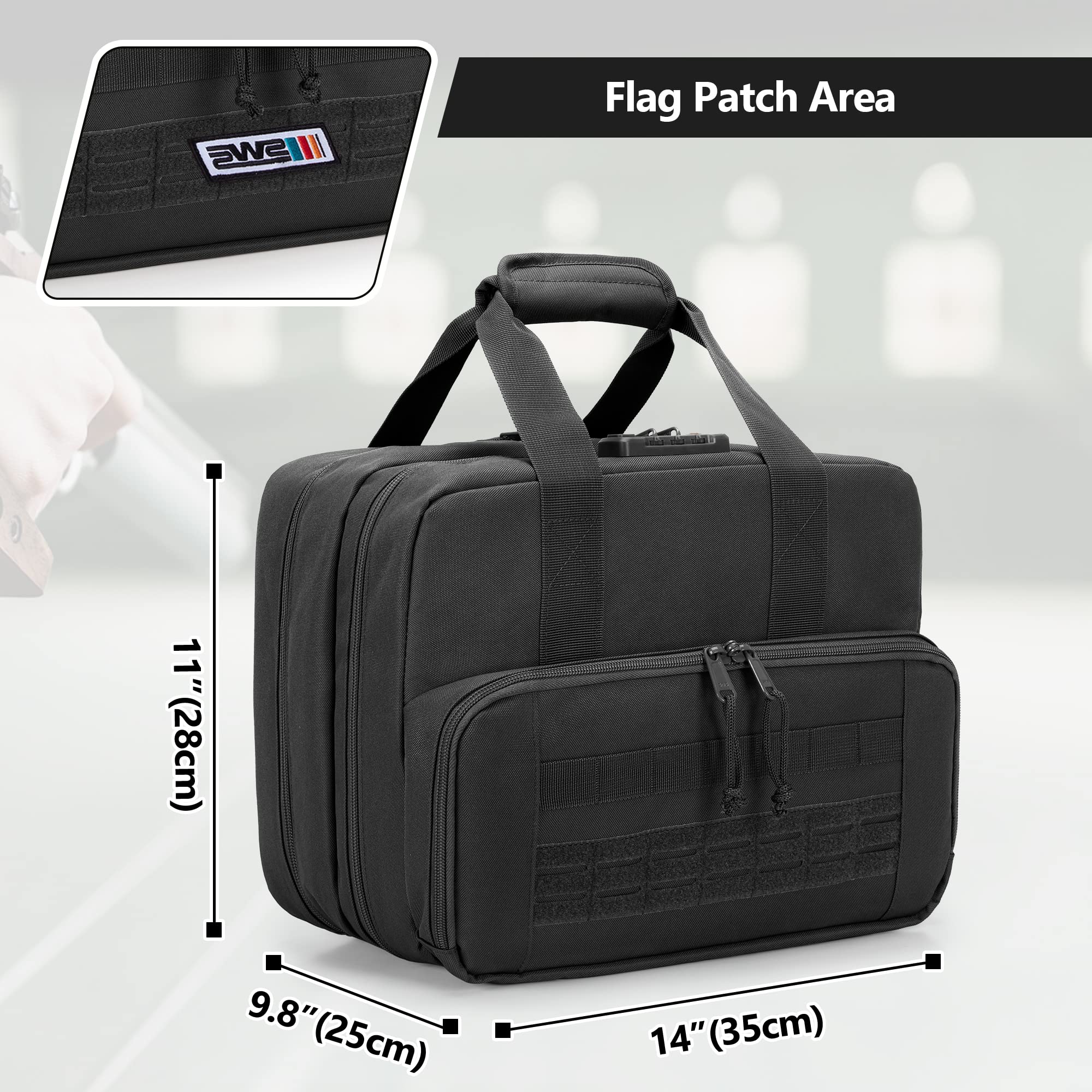 GOBUROS Gun Tactical Range Bag für 4 Handfeuerwaffen und Munition, Duffle Pistolentasche mit TSA-Schloss und 14x Magazinfächern für den Jagd-Schießstand-Sport