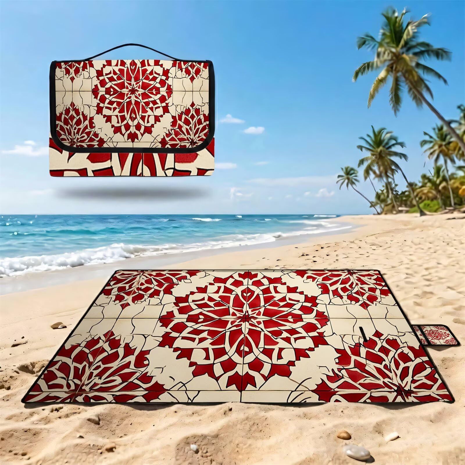 Grande Coperta de Picnic 200x300 cm, Rosso Manta Picnic Impermeable Anti-Sabbia Manta de Playa Pieghevole, Outdoor Picnic Blanket per Spiaggia, Camping, Giardino, Trekking - crema (4) FZ-119