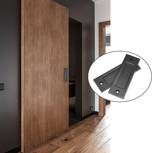 Miniatura 4 de Eco-Fused 2 tiradores de dedo para puerta corrediza de granero (negro) con tornillos autorroscantes, mango inferior plano de acero sólido de 6