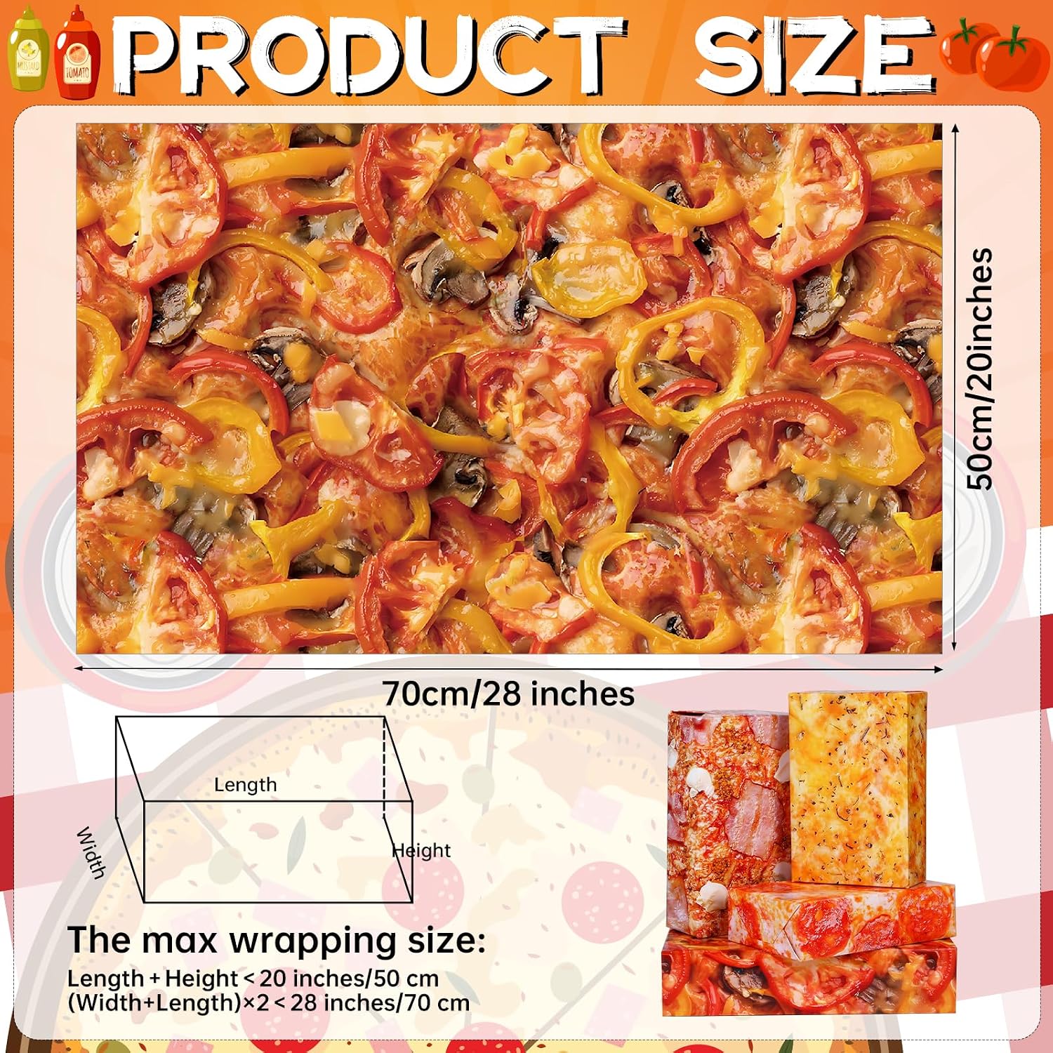 Pineraap Pizza Wrapping Paper 12 Sheets Cheese, Pepperoni Pizza, Flavor Foodie Designs Food Gift Wrap Funny Gift Packing Paper for Pizza Lovers, Italian Food Fans, Birthday, 20"×28" image 3