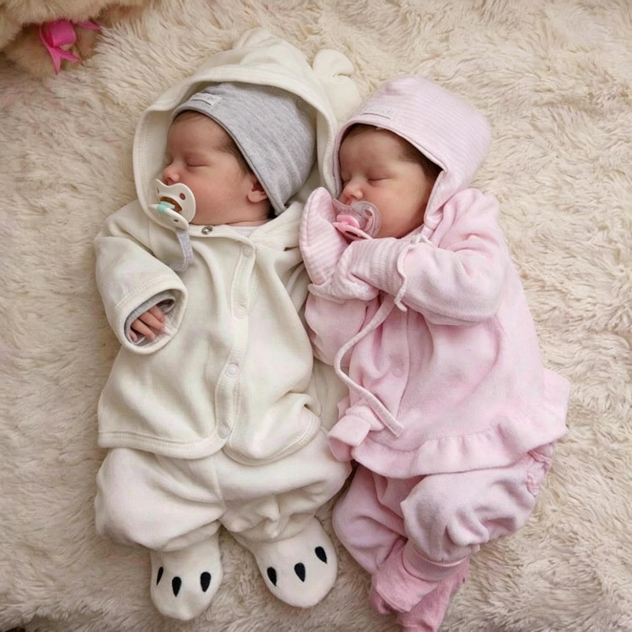 RXDOLL Reborn Baby Dolls Twins silikonowe całe ciało, 45 cm, dwie anatomicznie poprawne niemowlęta, dziewczynki, realistyczna lalka bobas, bliźniaczki, skóra 3D, pełne silikonowe lalki Reborn dla
